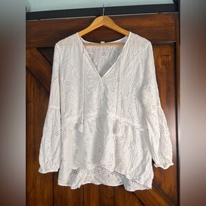 American Eagle Boho White Eyelet Women's L Tunic Top